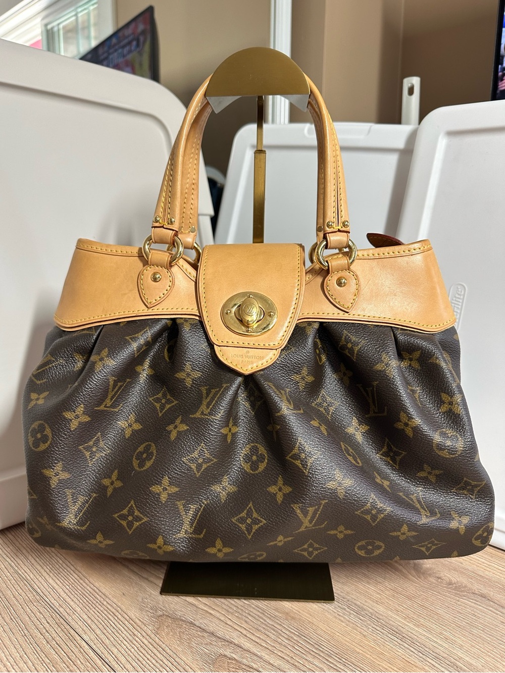 Louis Vuitton  Boetie PM Handbag Monogram Coated Canvas vachetta leather trim